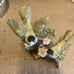 Charming Bird Figurine Set - Brown and GreenBone China